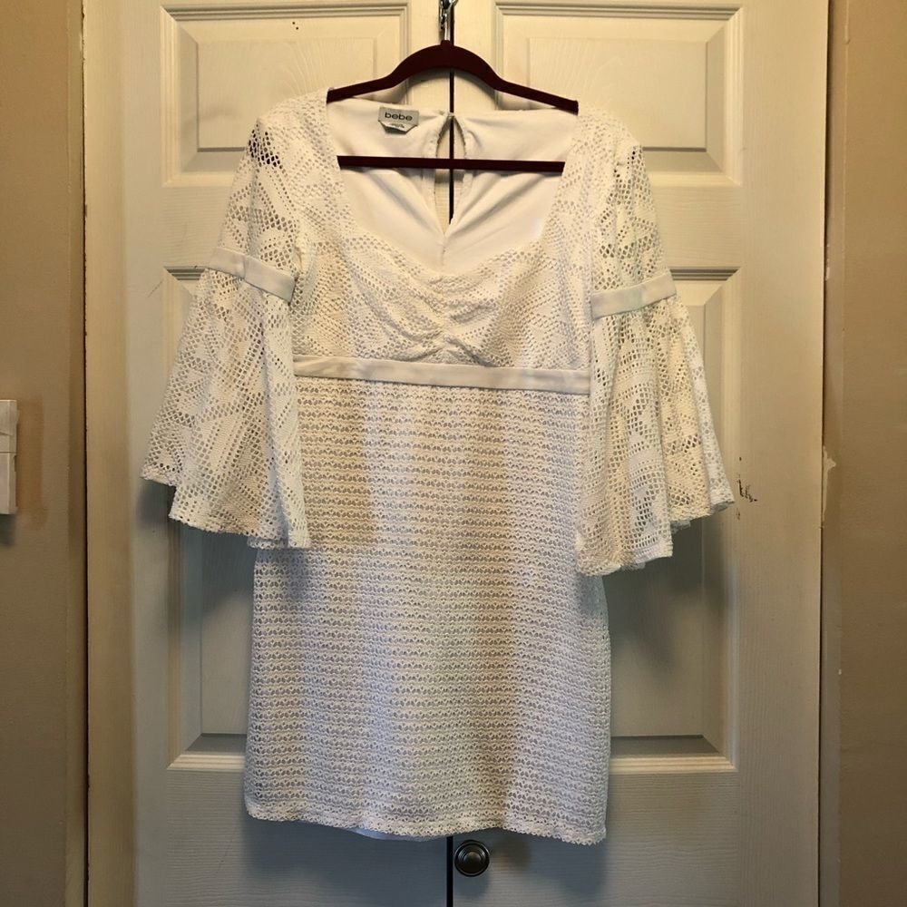 Bebe White Crochet Mini Dress